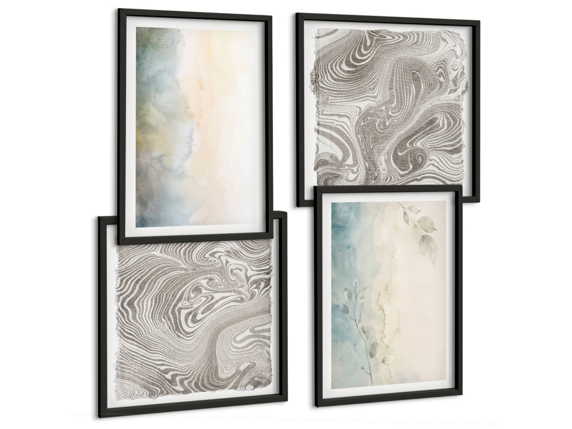 Conjunto De Pinturas Padrões Botânicos Geométricos Moldura Preta Fotos Para O Escritório Espelharte (conjunto De 4 Imagens)