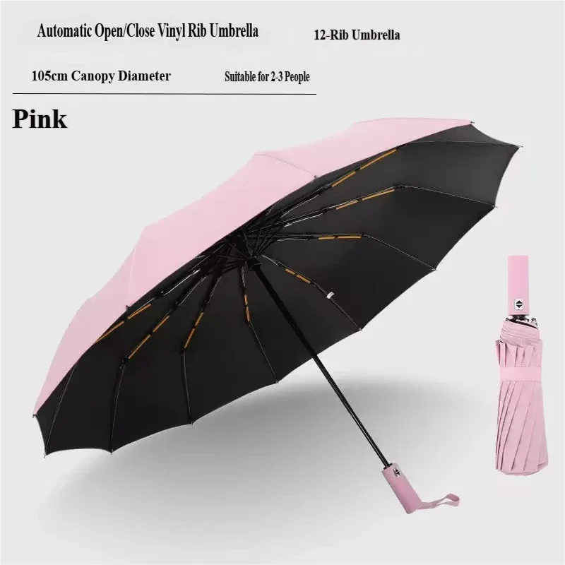 (rosa 12k) Guarda-chuva Automático Grande, 60 Varetas, Altamente Eficaz À Prova De Vento, Proteção Solar E Proteção Uv.