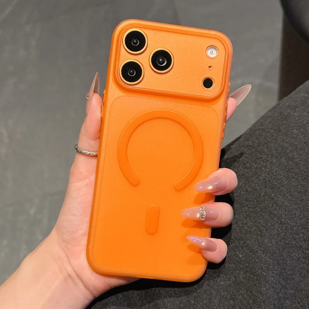 (laranja, Iphone Air) Fosco Leve Caso De Telefone Matte Para Iphone, Suporte Magsafe Magnetic Suction
