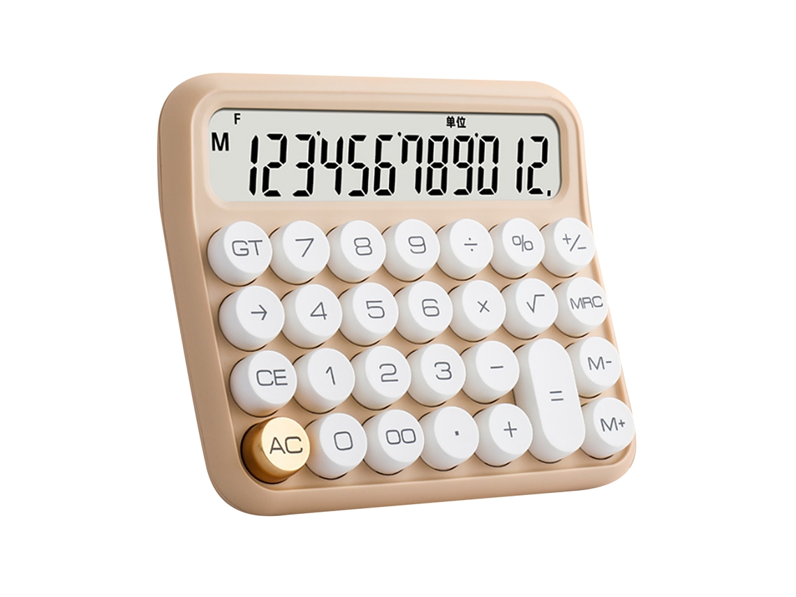 Calculadora De 12 Dígitos Com Display Lcd Grande Botões Grandes Interruptor Mecânico Para Escritório Escola Lar Cor Té De Leite