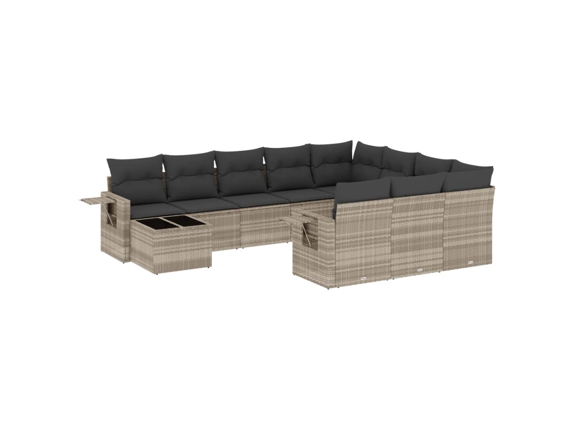 Maison Exclusive - 11 Pcs Conjunto Sofás De Jardim C/ Almofadões Vime Pe Cinzento