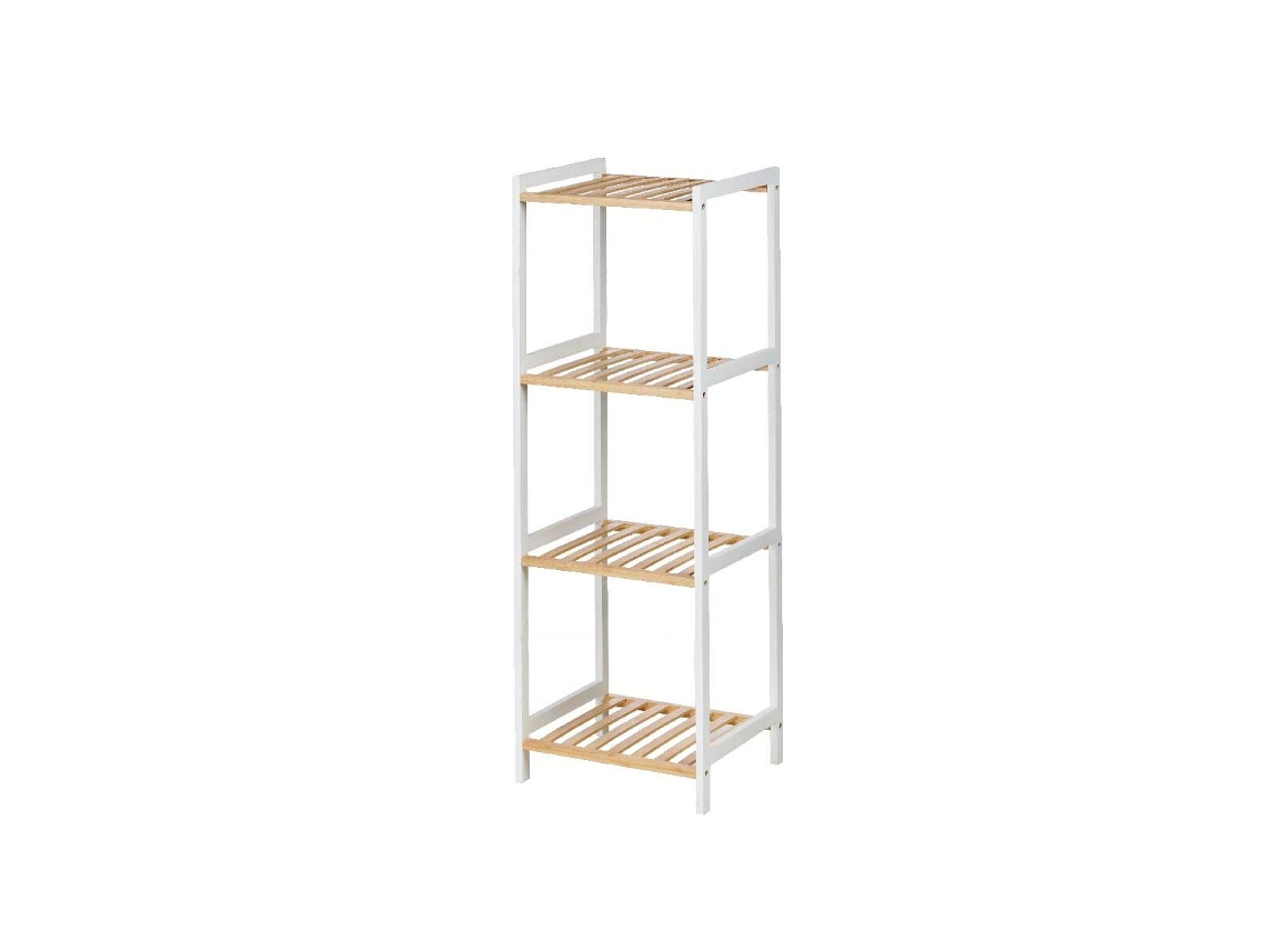 Prateleira de Casa de Banho 35x30x100 cm Branco Natural Bambu Madeira de Pinho