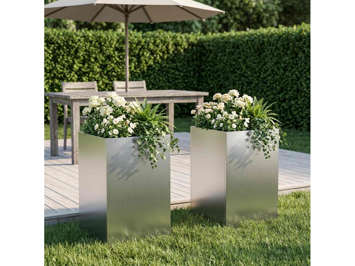 Vidaxl Vaso De Jardim 2 Unid. Prateado 40 X 40 X 50 Cm Aço Galvanizado