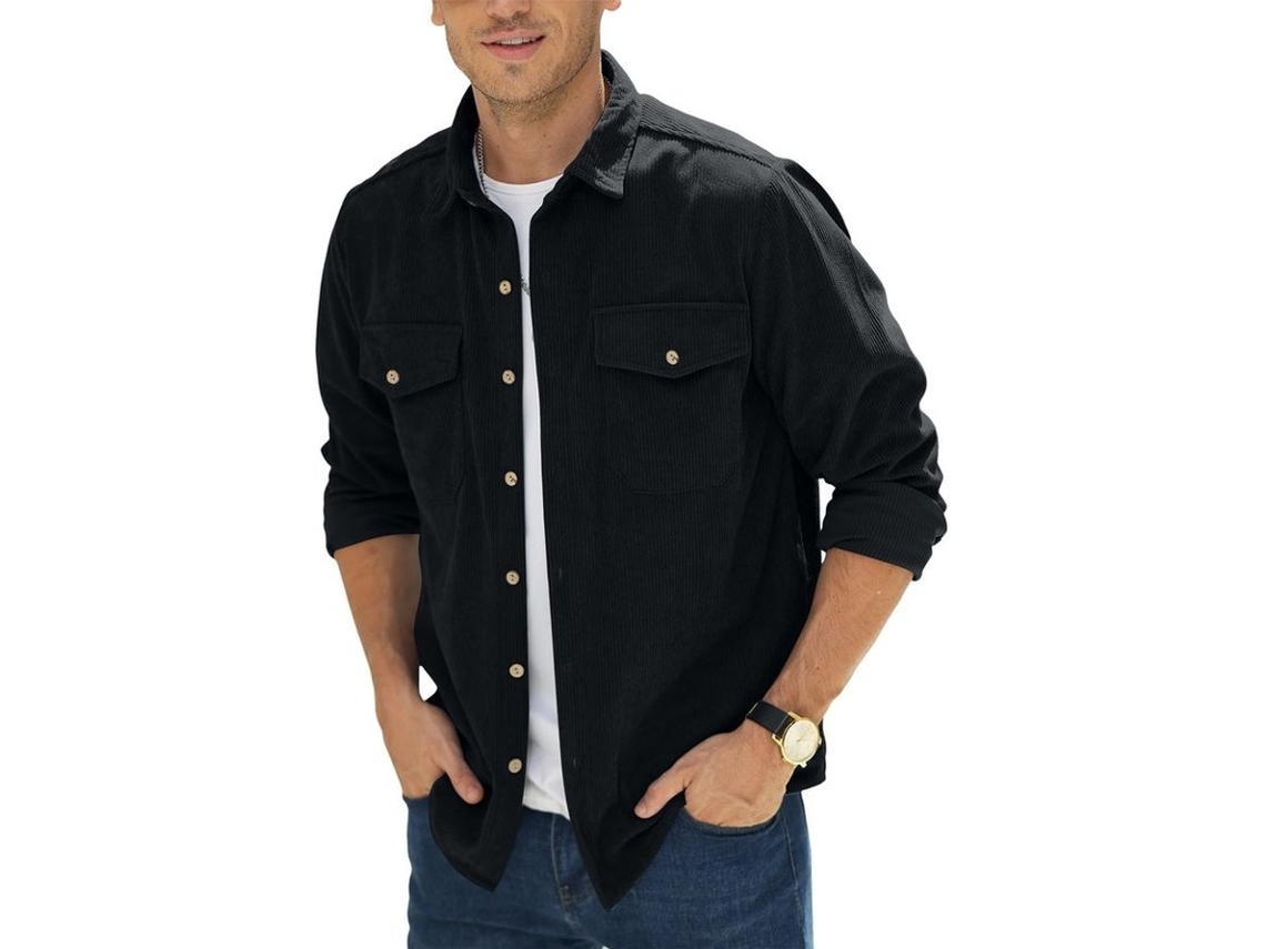 Casaco De Camisa Corduroi Button Down Para Homens - Casual Com Peito M-3xl