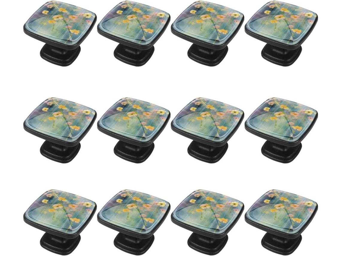 Puxadores Quadrados Para Gavetas De Cômoda, Puxadores Para Armários De Cozinha, 12 Peças, Estampa Abstrata De Flores Da