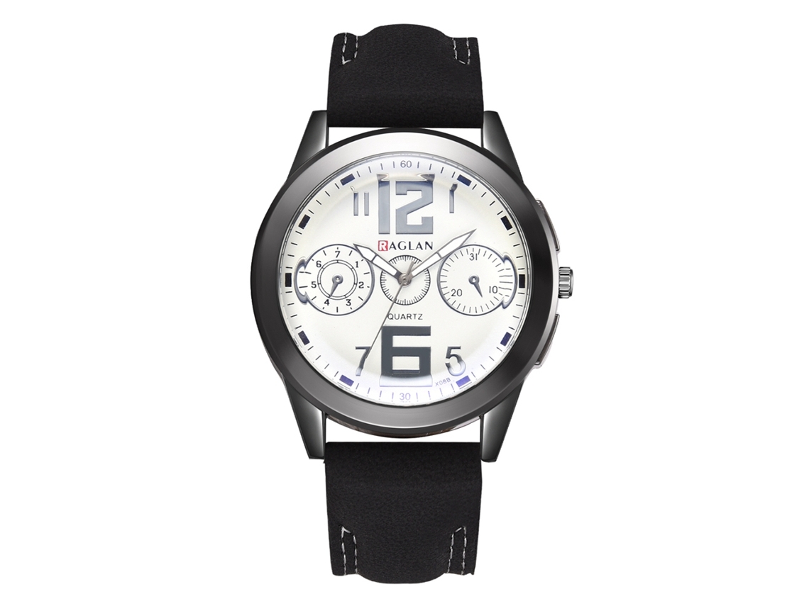 Relógio Masculino Casual de Quartzo com Pulseira de Pu e Mostrador Redondo Preto