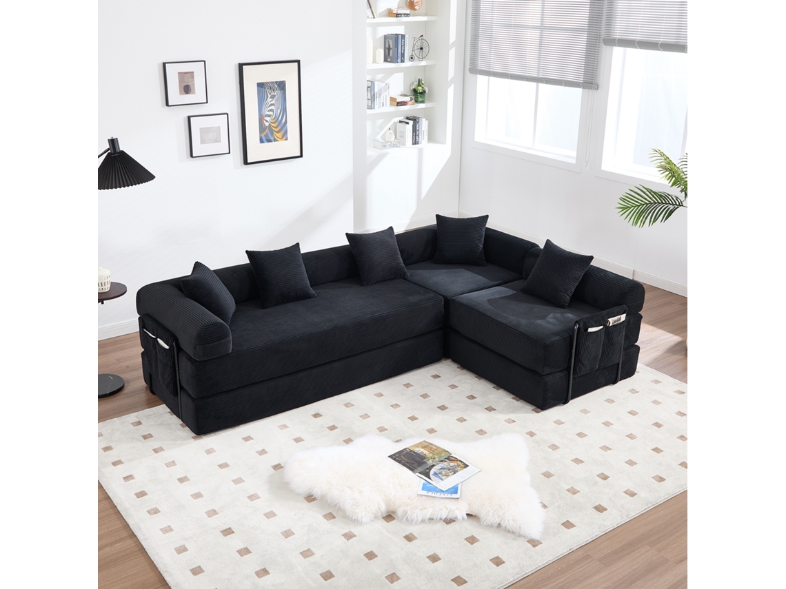 Sofá Familiar Preto, Modular, Armazenamento, Vácuo, Pet-friendly. -kd