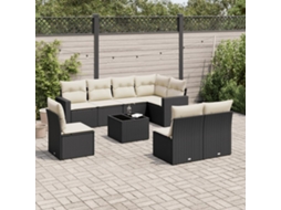 Vidaxl 9 Pcs Conjunto De Sofás P/ Jardim C/ Almofadões Vime Pe Preto