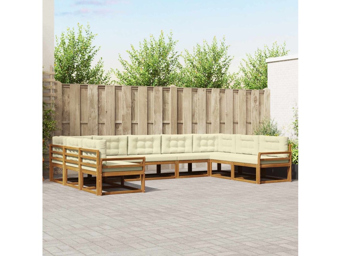 Vidaxl Conjunto De Sofás Para Exterior 9 Unid. Natural E Creme