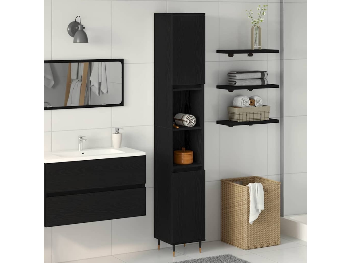 Vidaxl Armário De Banheiro Com Porta Carvalho Preto 30 X 30 X 190 Cm
