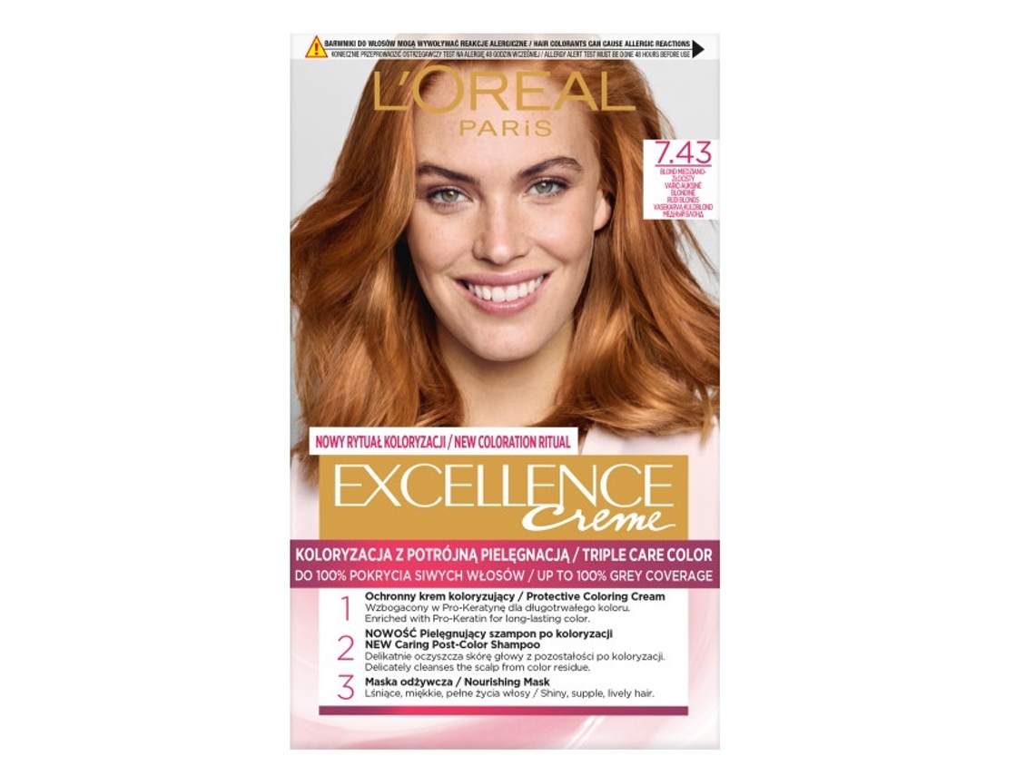 Excellence Creme Coloração Para Cabelos Tom 7.43 Loiro Acobreado Dourado Loreal Paris