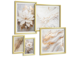 Composição De Quadros Na Parede Ervas E Plantas Para A Cozinha Moldura Dourada Quadros Para O Escritório Espelharte (conjunto De 5 Imagens)