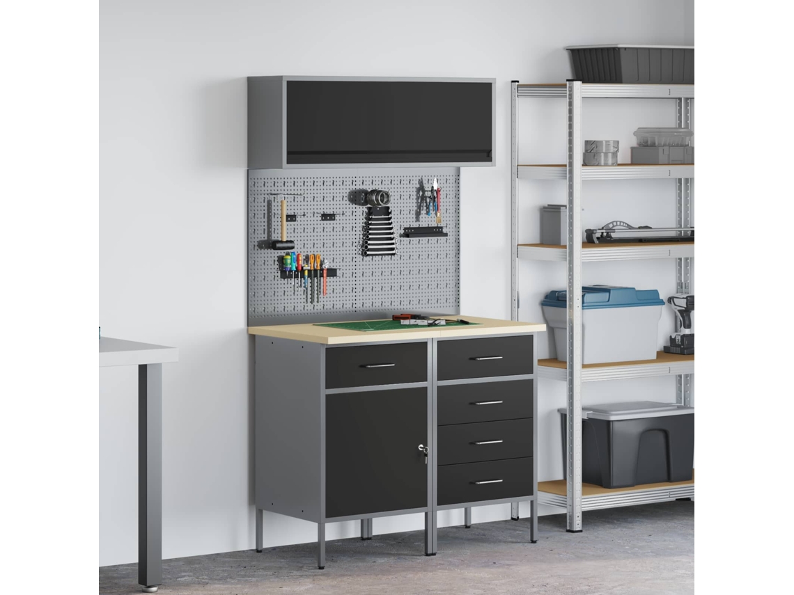 Vidaxl Conjunto De Armários De Trabalho Com Gaveta 5 Unid. Preto
