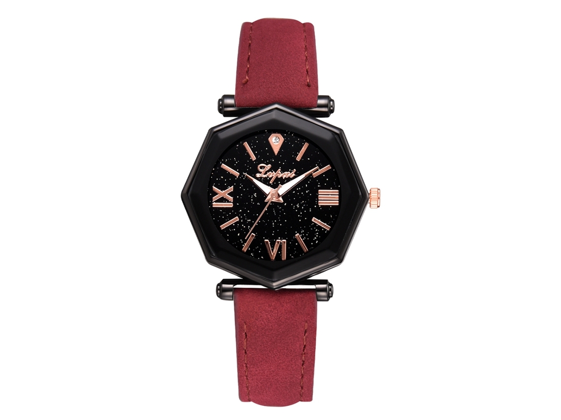 Relógio de Pulso Feminino de Quartzo com Pulseira de Couro Pu Moda Simples Casual (vermelho)