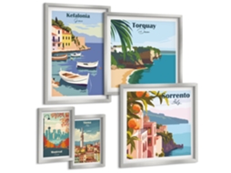 Conjunto De Pinturas Paisagens Marítimas, Limões E Janelas Moldura Prateada Quadros Para A Sala De Estar Espelharte (conjunto De 5 Imagens)