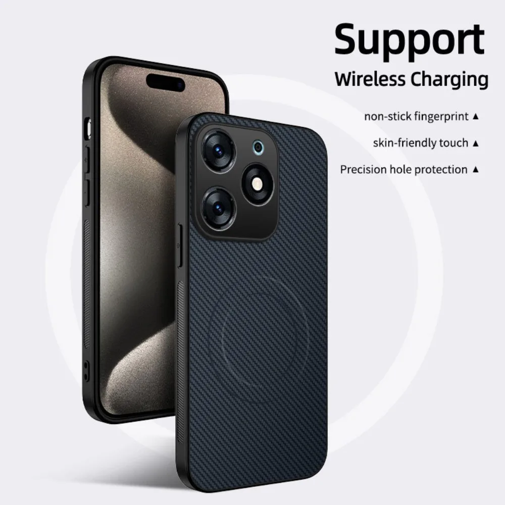 (azul, Redmi Note 14 Pro 5g (global)) Caso De Telefone Texturizado Em Fibra De Carbono Com Suporte Para Carregamento Sem Fio Por Sucção Magnética