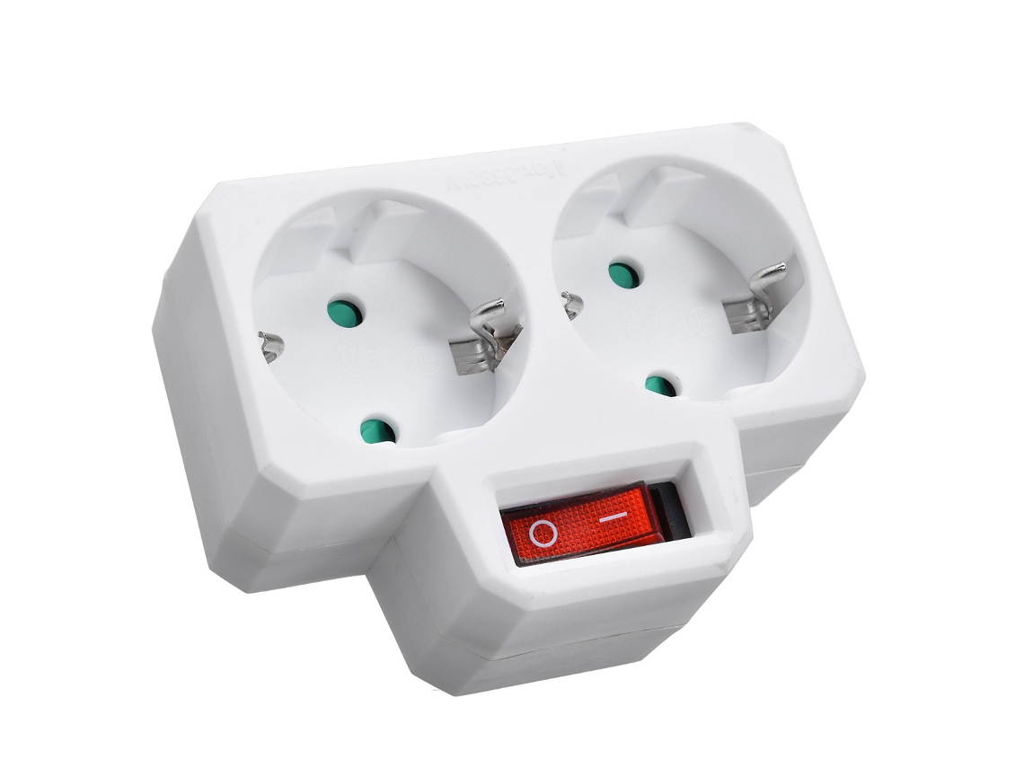Tomada Dupla De 250v Com Interruptor E Plugue Contato, Branca