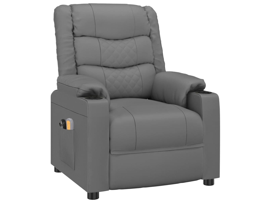 vidaXL Poltrona de Massagem elétrica couro artificial cinzento