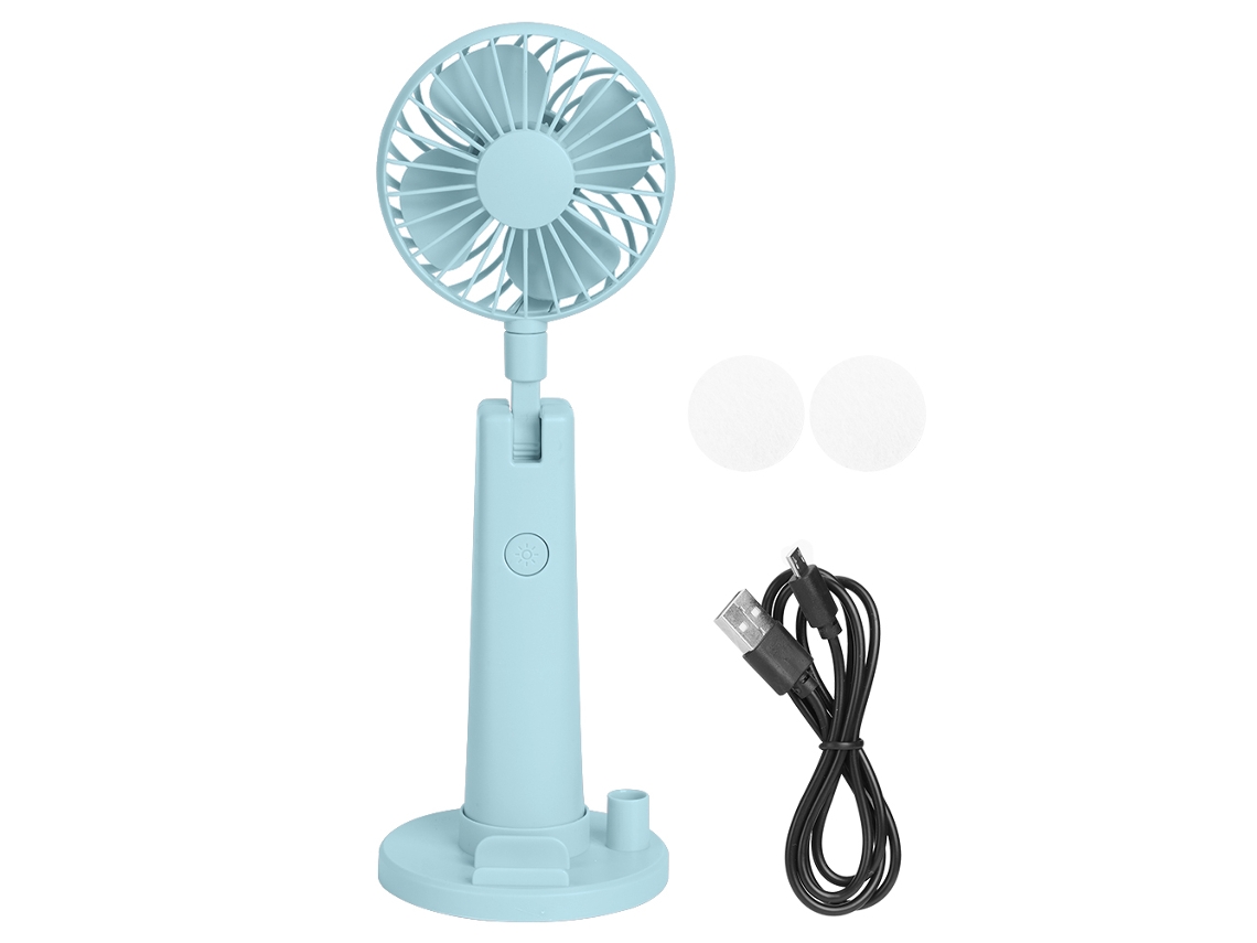 Ventilador Portátil Usb Recarregável 3 Velocidades Mini Azul com Espelho