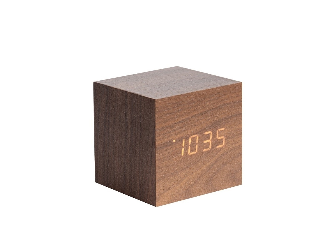 Relógio Despertador Folheado a Madeira KARLSSON Mini Cube Led