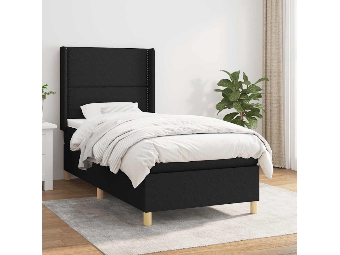 Vidaxl Cama Com Molas/colchão 90x200 Cm Tecido Preto