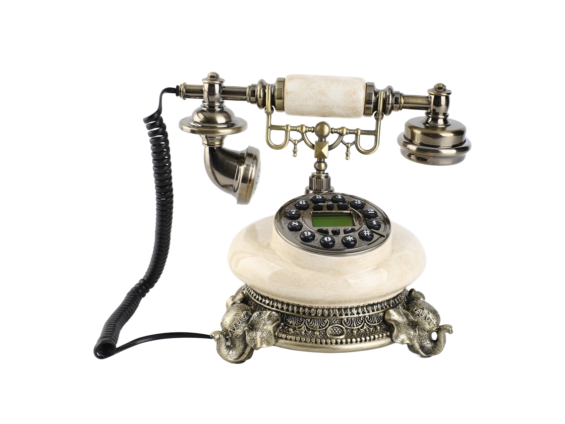 Telefone de Pedra Nublada Retrô Europeu LAXISCREED com Calendário Eletrônico de Mesa Mostrando Data, Relógio e Semana