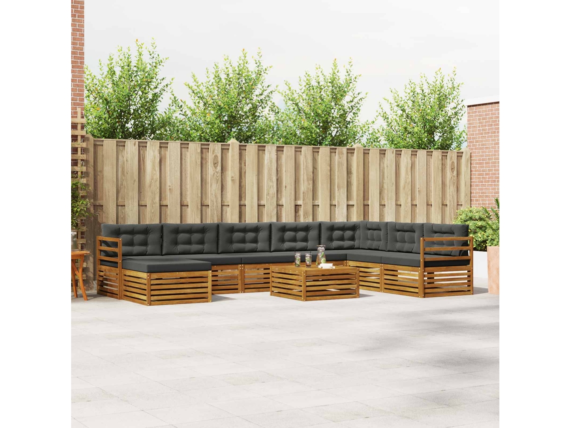Vidaxl Conjunto De Sofás Para Exterior 9 Unid. Natural E Antracite