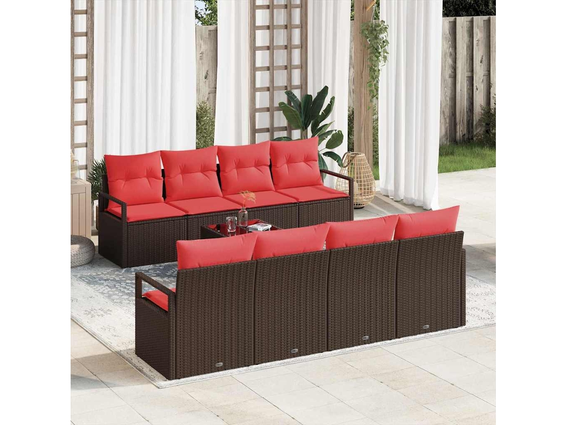 Vidaxl Conjunto De Sofás Com Almofada 7 Pcs Marrom E Vermelho Vime Pe