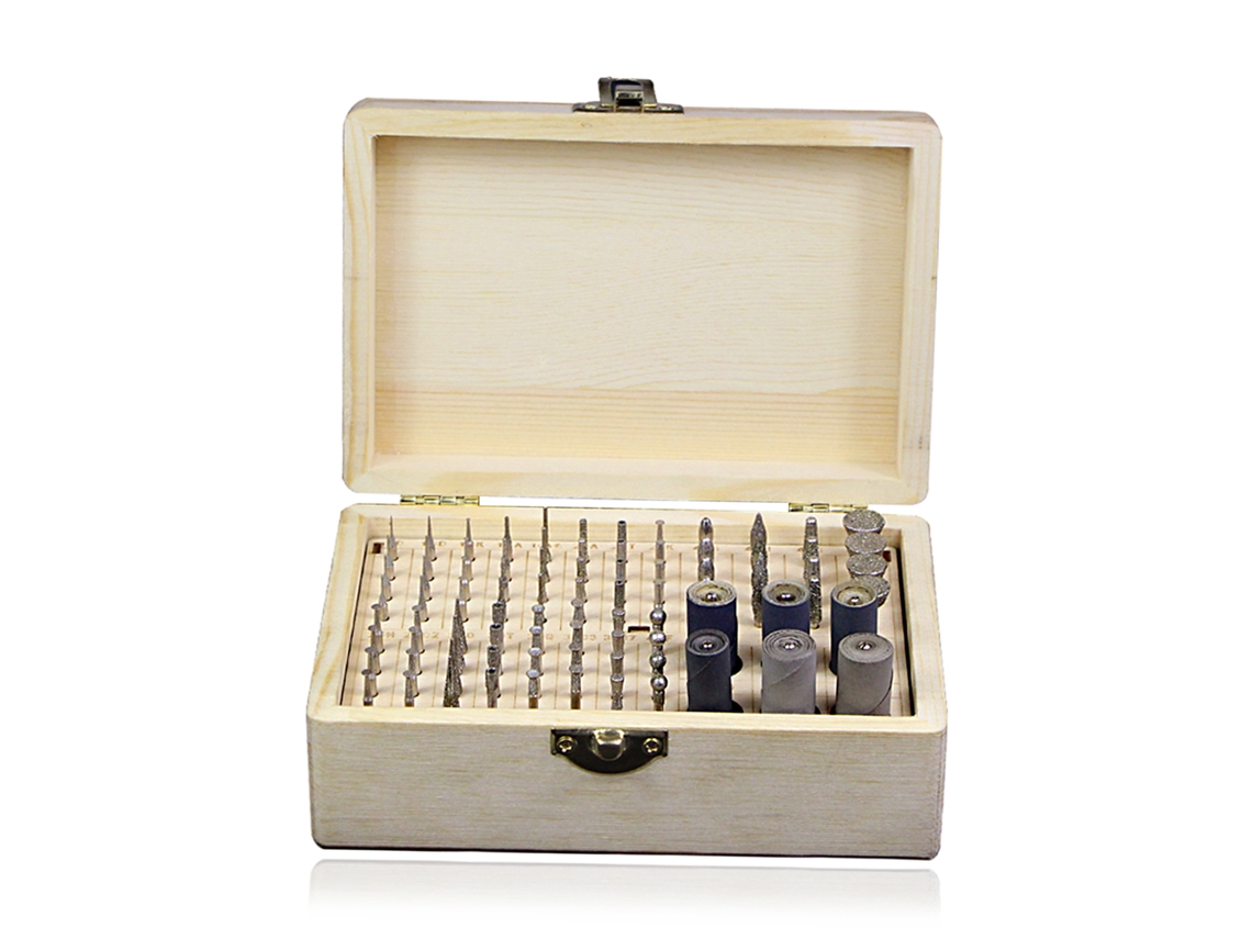 Kit De Acessórios Para Ferramenta Rotatória 86 Peças Com Caixa De Madeira: Lixamento, Polimento, Corte, Gravura Para Madeira, Pedra, Joiaria, Cerâmica