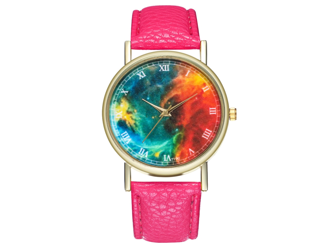 Reloj De Cuarzo Con Correa De Cuero Para Hombre Y Mujer Color Rosado Fashionable