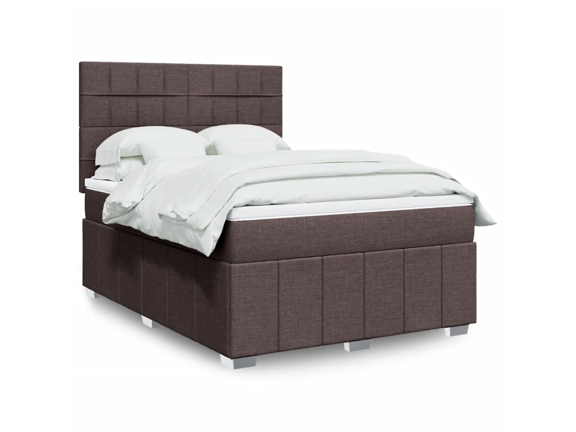 Vidaxl Cama Com Molas/colchão 140x200 Cm Tecido Castanho-escuro