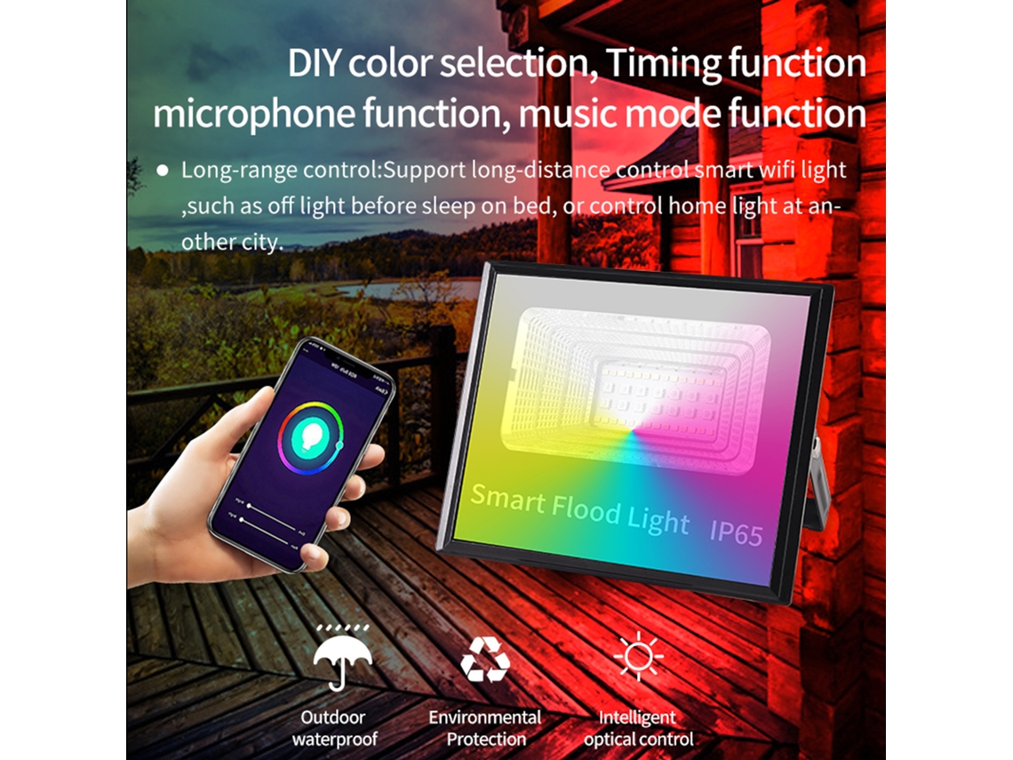 Lâmpada holofote inteligente WiFi 30W 2000lm dimmable RGB IP65 para jardim Alexa TY009 S/MARCA