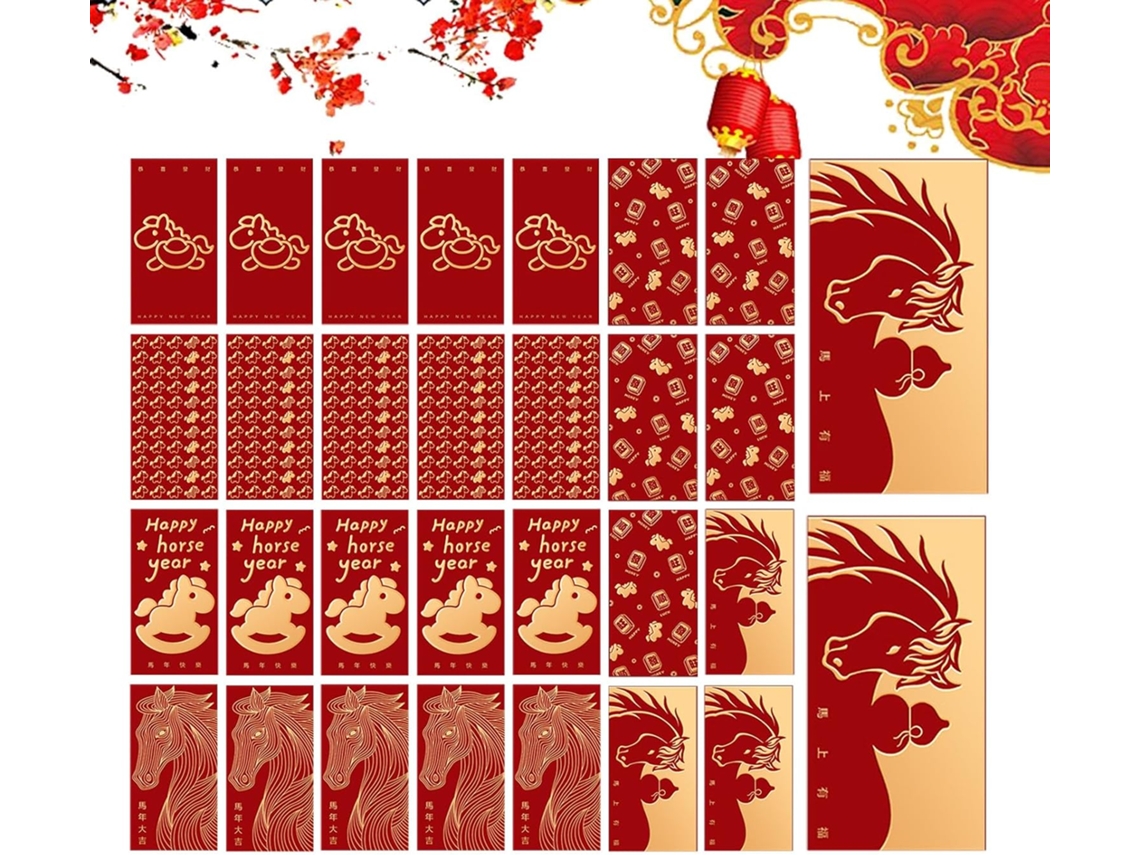Envelopes Vermelhos Chineses, Conjunto De 2026 Para O Ano Novo De Em Folha De Ouro, Pendurar, Para Dinheiro