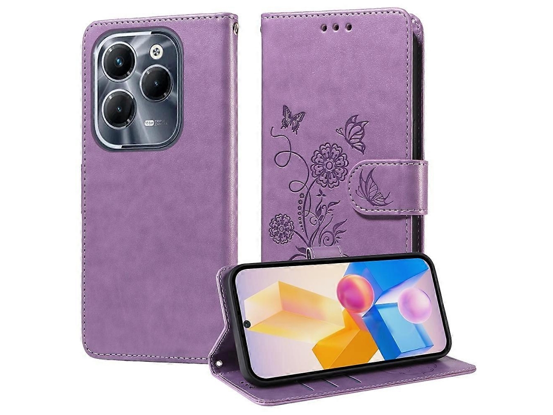 Capa De Celular Em Couro Com Estampa De Borboletas E Flores Em Relevo Para Infinix Note 40 Pro 4g / 5g / Note 40 Pro+