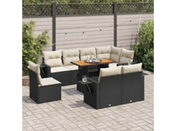 Vidaxl 9 Pcs Conjunto de Sofás P/ Jardim C/ Almofadões Vime Pe Preto