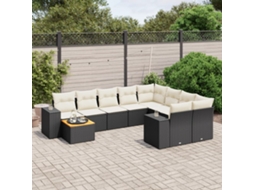 Vidaxl 10 Pcs Conjunto Sofás De Jardim C/ Almofadões Vime Pe Preto