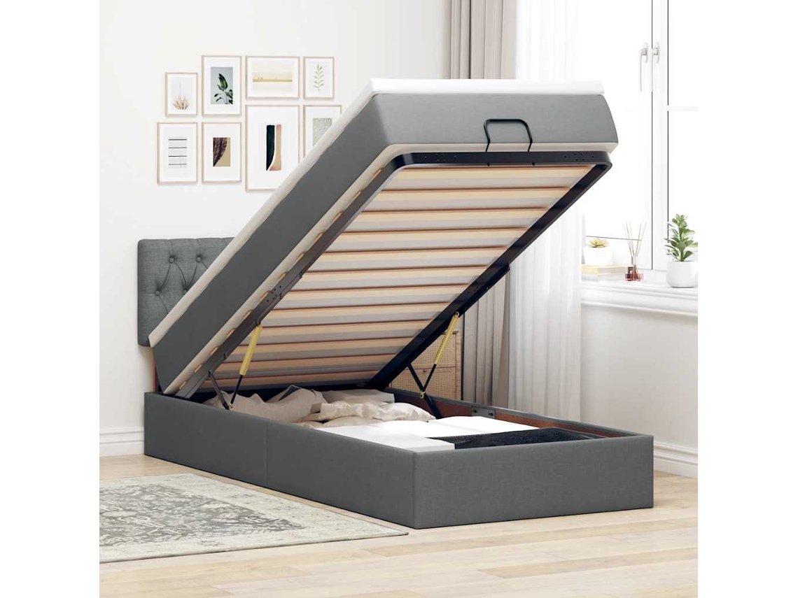 Vidaxl Estrutura Cama Otomana Colchão 100x200cm Tecido Cinzento Escuro