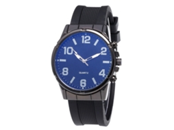 Relógio de quartzo com pulseira de silicone, unissex, mostrador redondo, numerais Zhoulianfa (preto e azul)