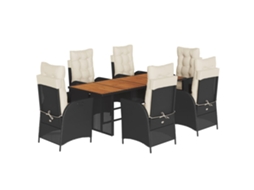 Conjunto de 7 Jantar para Jardim com Almofadões Vime Pe Preto MAISON EXCLUSIVE