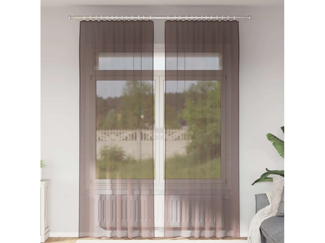 Vidaxl Cortinas De Voile Com Aba 2 Pcs Castanho