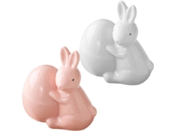Conjunto De 2 Figuras De Coelho De Cerâmica Com Ovo, Decoração De Mesa De Páscoa, Enfeites De Primavera Para Jardim E Gokoco
