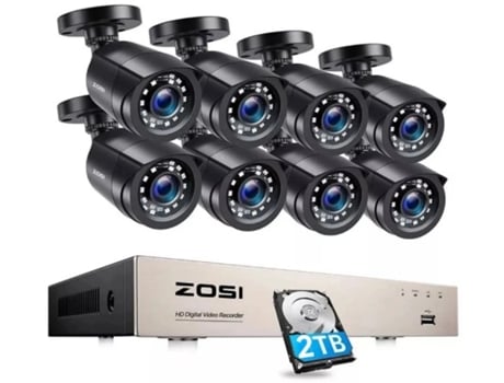 Kit ZOSI Vigilância com 8 Câmaras Disco Hdd 2 Tb para Gravação Imagens