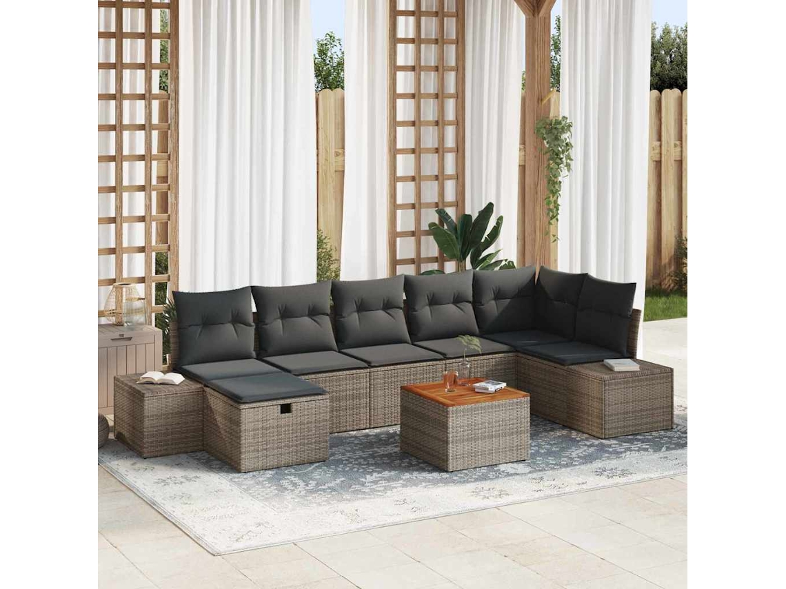 Vidaxl Conjunto De Sofá De Jardim Com Almofada 8 Pcs Cinzeto Vime Pe