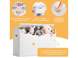 Caixa de Brinquedos 2 em 1 com Tampa e Almofada Baú Infantil Branco 74 X 39 X 52 Cm NORTHIO