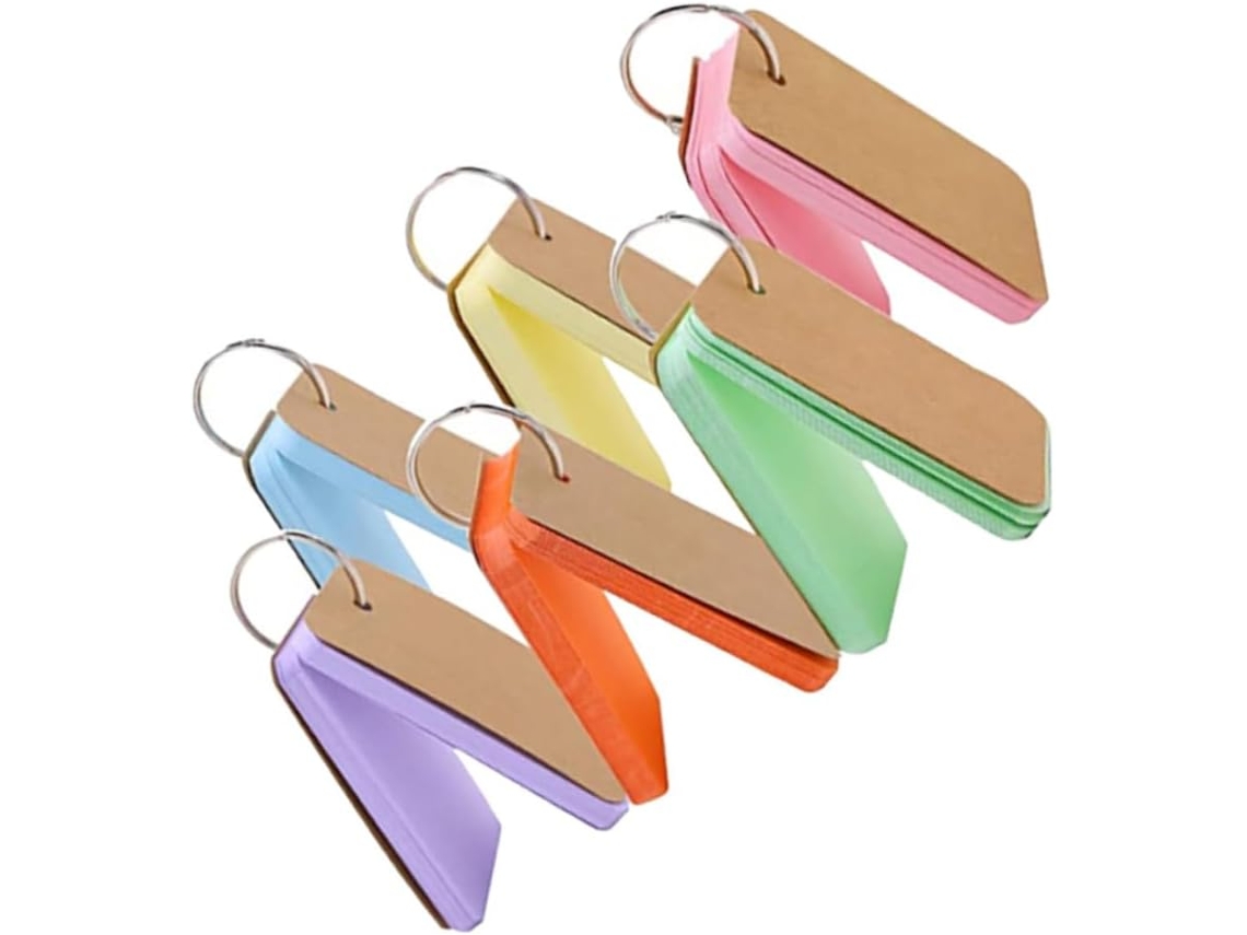 Conjunto de 6 blocos de notas com argolas para anotações, ideais para estudantes, viajantes e para organização diária. Colorido.
