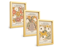 Quadros Decorativos Para Paredepadrões Florais Amsterdã Paris Londres Moldura Dourada Quadros Para O Escritório Espelharte (3 Peças 20x30 Cm)