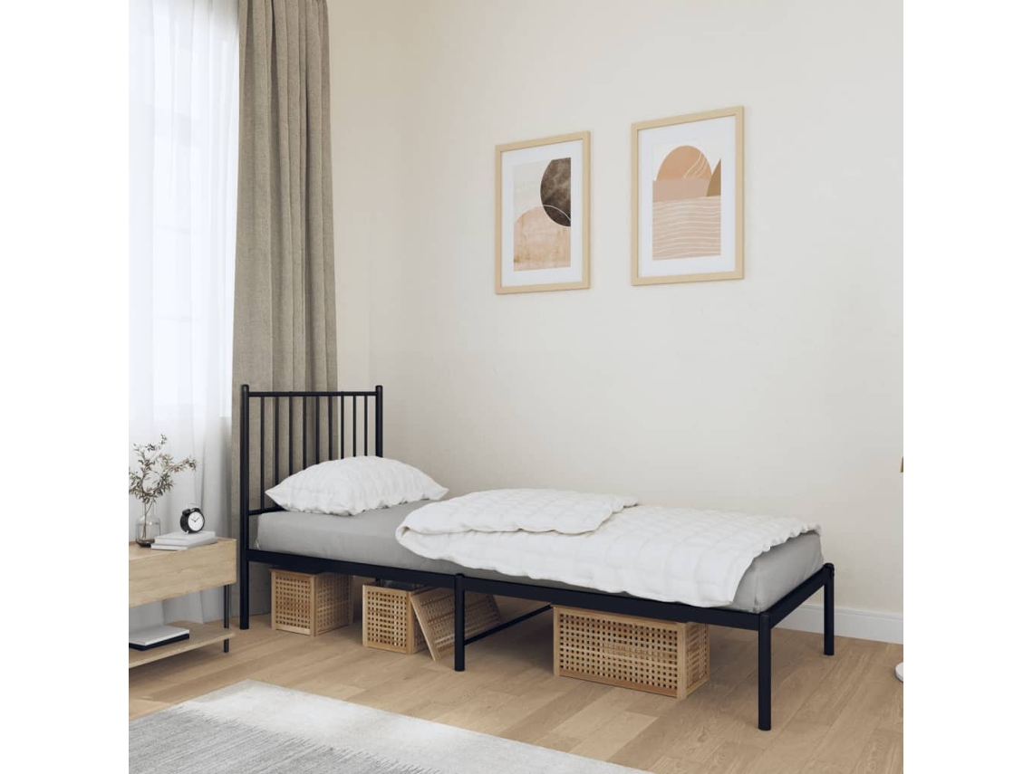 Estrutura De Cama Metal S/ Colchão C/ Cabeceira 75x190 Cm Preto
