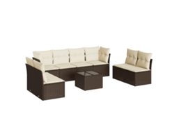 Conjunto de 9 Sofás para Jardim com Almofadões Vime Pe Castanho MAISON EXCLUSIVE