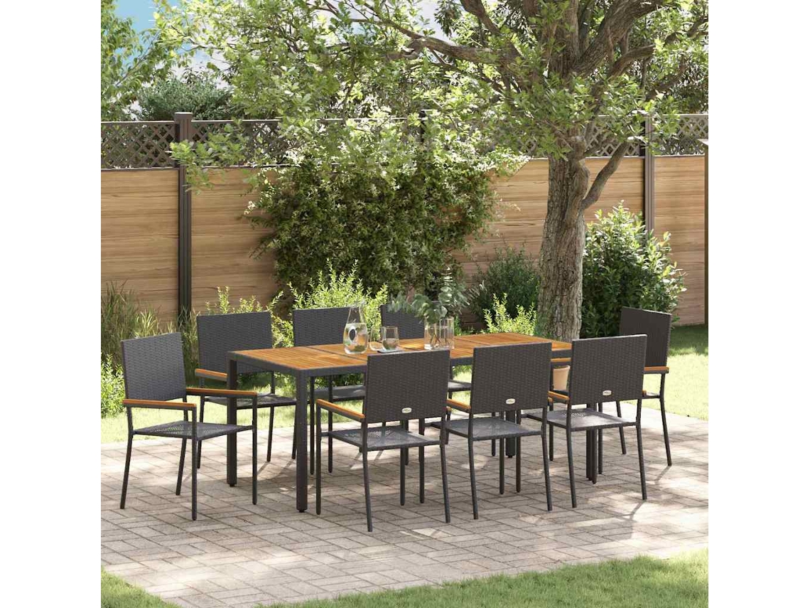 Vidaxl Conjunto De Jantar Para Jardim 9 Unid. Preto Vime Pe