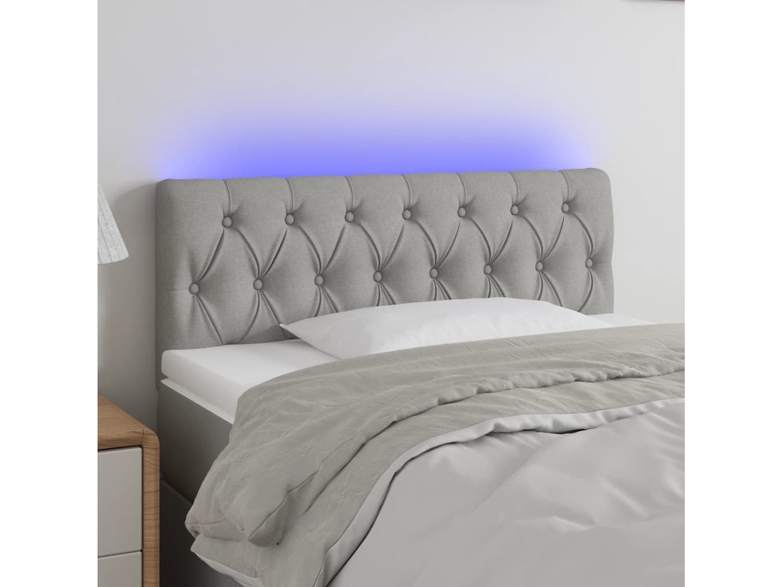 Vidaxl Cabeceira De Cama C/ Luzes Led Tecido 100x7x78/88cm Cinza-claro